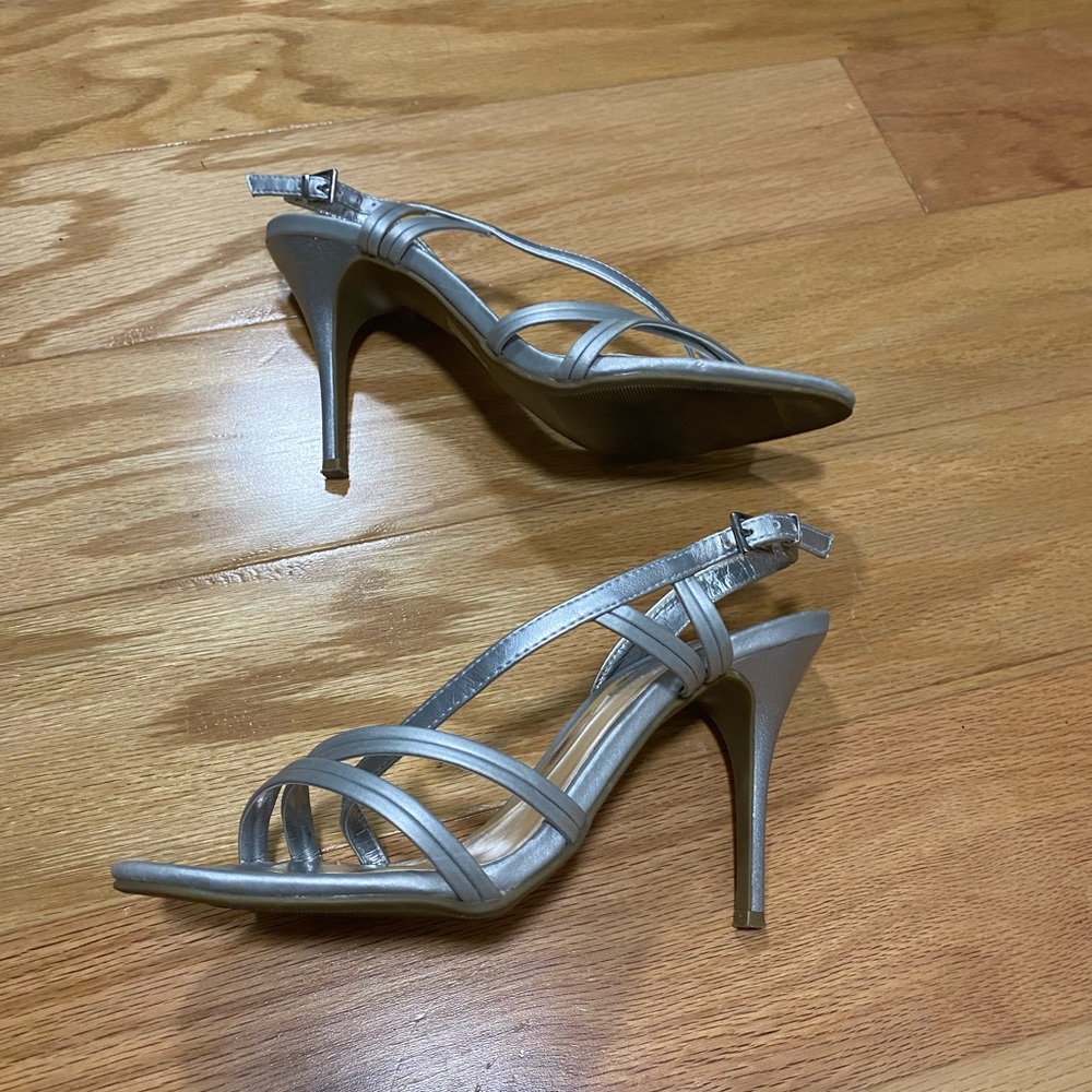 Silver stiletto shoes